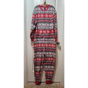 Christmas Holiday Adult XL One-Piece Pajamas Full Zip Fleece Pockets Soft Comfy